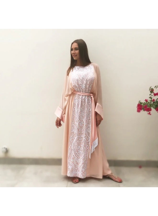 QABEELA RAM19 BLUSH ALIYA KAFTAN DRESS - Image 1